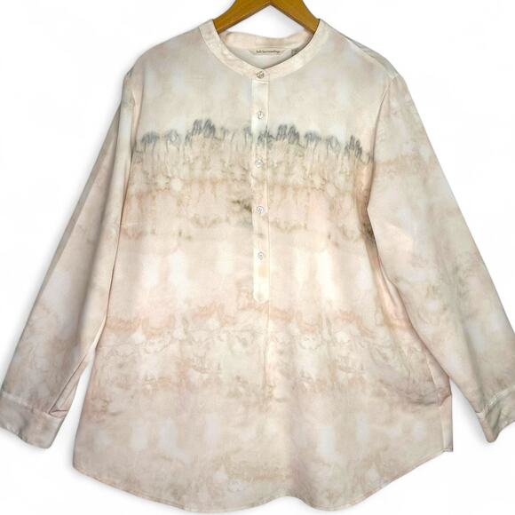 Soft Surroundings Women's Abstract Watercolor Half Button Tunic Top 1X Pink Gray - Picture 9 of 9